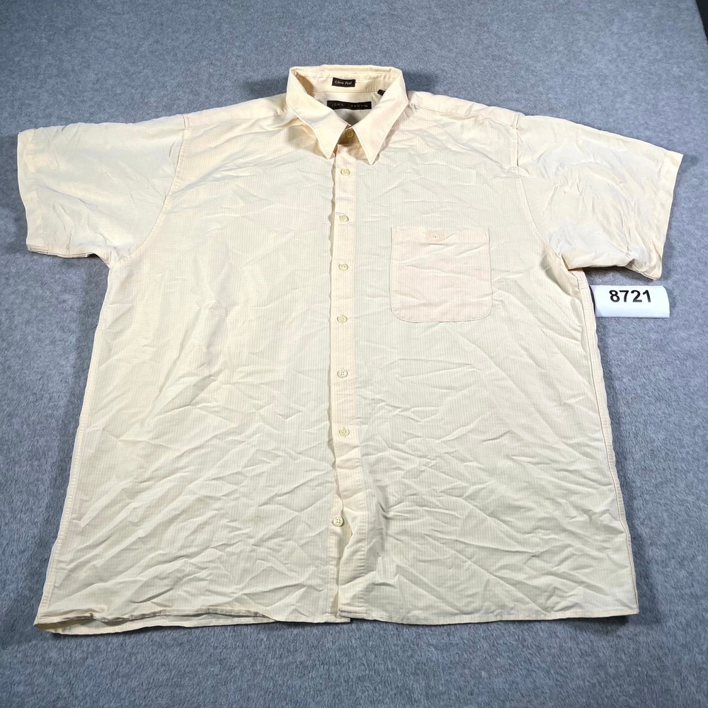 John Henry Ultra Feel Shirt Mens XL Yellow Micro Stripe Collared Button Up